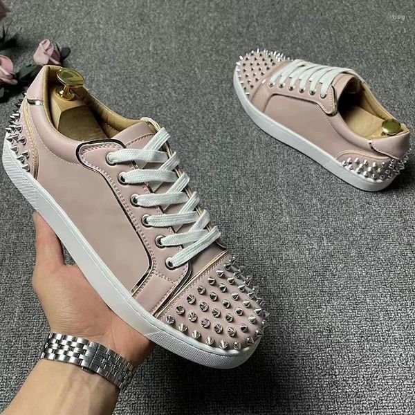 Lässige Schuhe Herren Mode Nieten Original Leder Pink Schuh Punk Hip Hop Kleider Marke Designer Jugend Turnschuhe atmungsaktive Flachschuhe