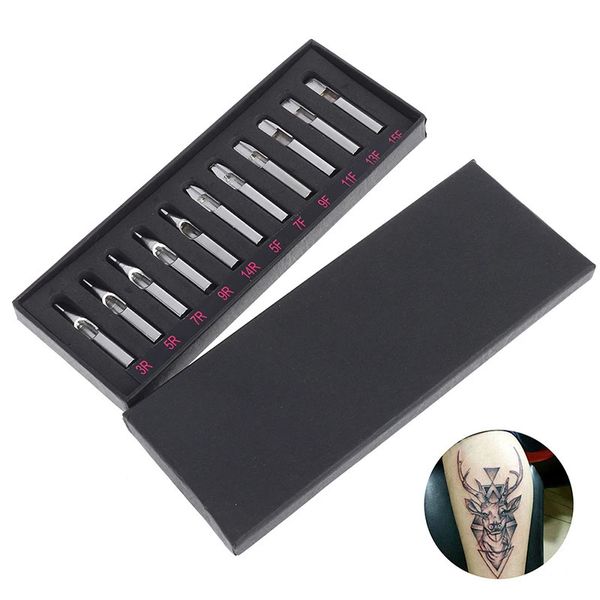 11 pezzi in acciaio inossidabile punte da tatuaggio set Rt ft dt dt rotondo a diamante piatto tipi assortiti per tatuaggi tubo per tatuaggi per tatuaggi 240506