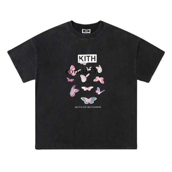 Kith camiseta designer camiseta masculina butterfly letra de borboleta imprimida moda shirts tee gráfico masculino kith short unissex streetwear 100% algodão casual 659