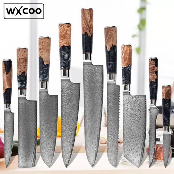 Coltelli Damasco Acciaio Coltelli giapponese Pane chef Utility Gonetta per vetro Santoku Salmon Cleaver pesce affilato Calco di disONT COLPI BBQ Strumento