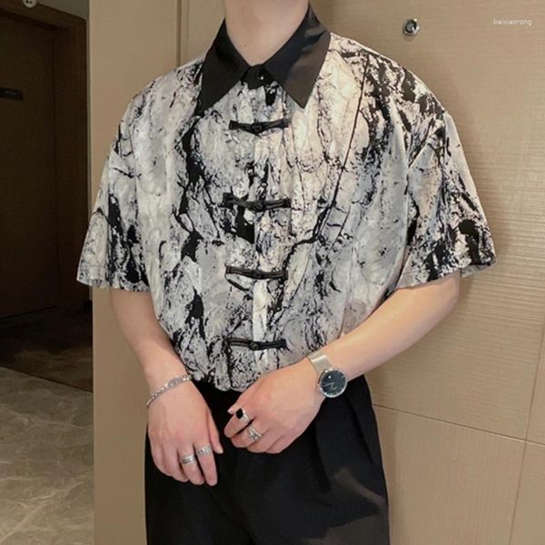 Herren lässige Hemden Chinesische Style Krake Krawatte kurzärmeliges Hemd für Sommer Retro Ice Silk Fashion Loose Social Men Kleidung