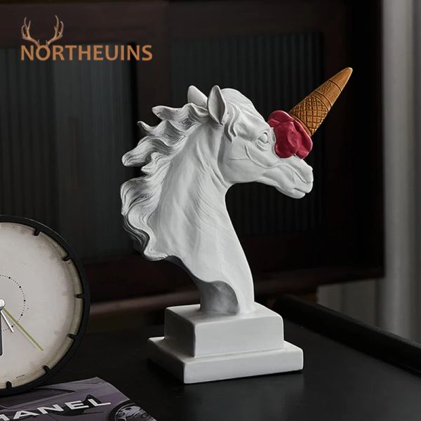 Sculture Northeuins Resin Horse Head con statue di gelato Figurine classiche sculture greche romane interni moderni Decensione