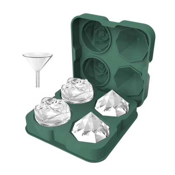 Ferramentas Rose Diamond Shape Ice Cube Mold Whisky Whisky Friar Down Ice Maker Reutilable Cubos de gelo Bandeja Molde para Freezer com tampa