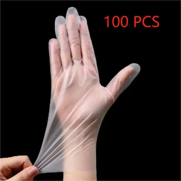 Handschuhe 100pcs TPE -Einweghandschuhe, wasserdichte Geschirrhandschuhe, Haushaltsreinigungshandschuhe, ölprobte Handschuhe