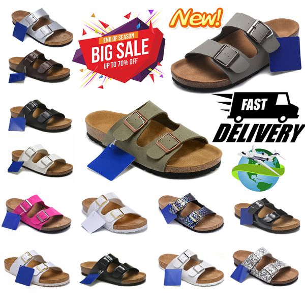 2024 Tasarımcı tıkanıklığı Sandalet Tokalı Kaydırıcılar Terlik Kadın Terlikleri için Cork Düz Moda Yaz Deri Slide Plajı Sıradan Flip Flops Boyut 36-45