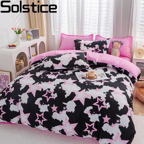 Bettwäsche Sets Solstice Girl Kid Teen Bettwäsche Vorräte rosa schwarze Fünf -Punkte -Stern -Fashion -Bettwäsche Down Duvet Cover Kissen Cover flacher Bettwäsche J240507