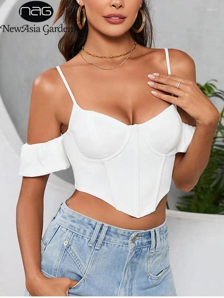 Frauen Tanks Asien verstellbare Träger zurücklesslose Corsett Corsett Top v Hals Kurzarm Rücken Reißverschluss Party Club Cami Bustier Tops Weiß