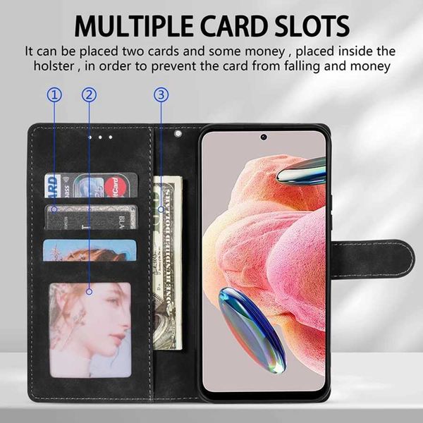 Mobiltelefonhüllen Brieftasche hauthautfreundlicher Kartensteckplatz Magnetic Flip Leder Hülle für Redmi Note 12s 12 Pro Plus 11 Pro 11s 10s 9s 8t 7 5