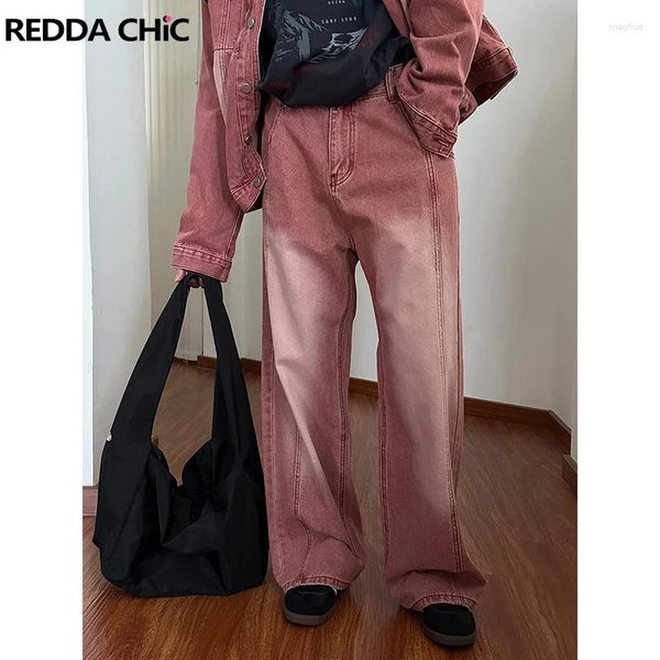 Erkekler Kot Reddacic Patchwork Vintage Pembe Bolcu Erkekler Sıkıntılı Düşük Bel Ağlamalı Günlük Bacak Denim Pantolon Kore Y2K Street Giyin