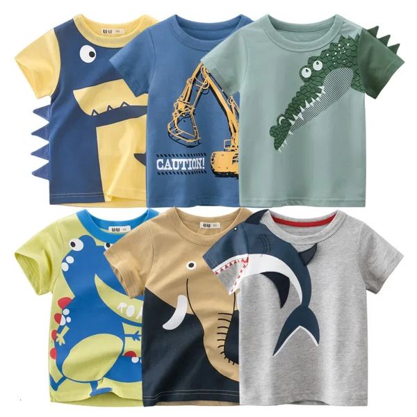 2024 Summer Children 3D Cartoon Tshirt per Boy Animal Printing Dinosaur Shark Boys Thirt Girls Tops Tees Kids Clothes 240416
