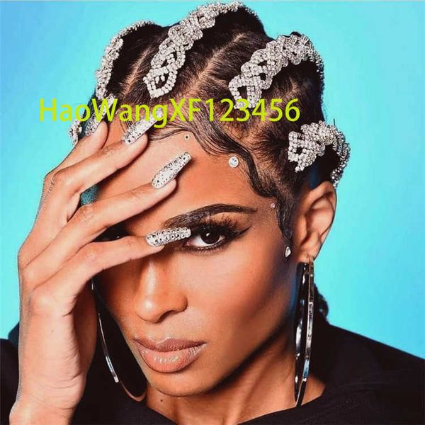 Rapper Hip Hop Custom Diamond Comb Women Women Party Long Braid Rhinestone Accessori per capelli boho fantasia