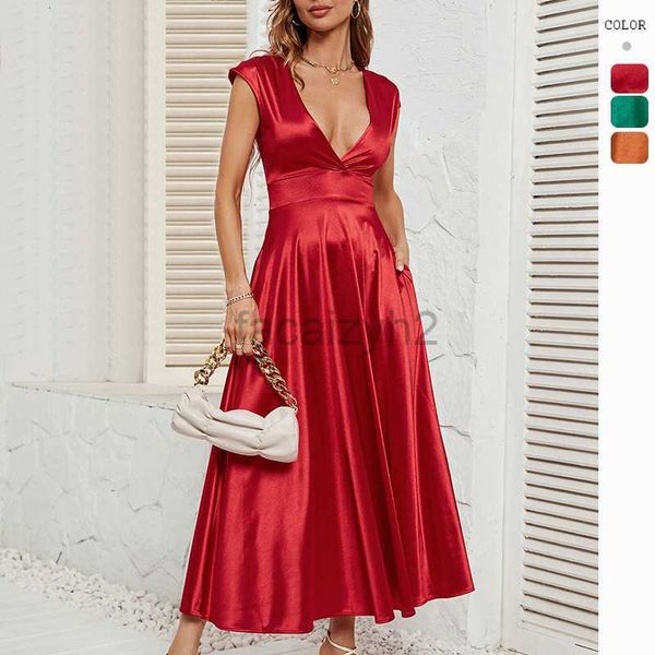 Designer-Kleid-Selbstfotografie Frauen Sommerkleid Feste Pendler V-Ausschnitt Kurzarm Swing Kleid würziges Mädchen Plus Größe Kleider