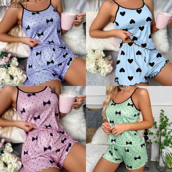 Frauen Nachtwäsche 2pcs/Set Sommer Damen Pyjama sexy Freizeitweste Unterwäsche Shorts Familie Kleidung Mädchen elastizieren weiche Anhänger lässige Casual Clothing Wx