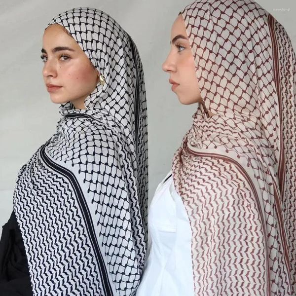 Lenços imprimem keffiyeh lenço de chiffon longa impressão palestina hijab hijabs muçulmana hijabs xale 185 70cm