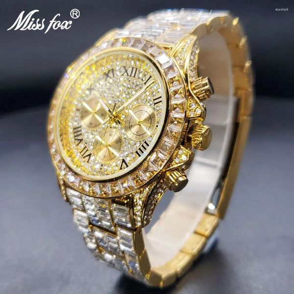 Relógios de quartzo de luxo para gemas macho de gemas de ouro de ouro