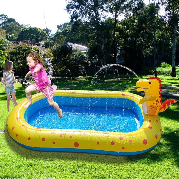 Kinder Schwimmbad aufblasbare Spray Faltbare Dinosaurier -Sprinkler -Spielpolster im Freien.