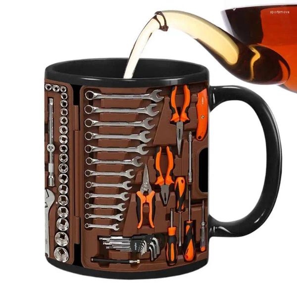 Tassen kreatives Werkzeugmuster Kaffeetasse 350ml Keramik Mechaniker Toolbox Set Cup Witzer für Geburtstag Weihnachten Thanksgiving