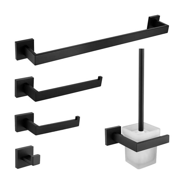 Set Matt Black Badezimmer Hardware Set Kit Zubehör Wandschelte Handtuch Rack Rack Röge Stierhügel Toilette Pinsel Rollenpapierhalter Gericht