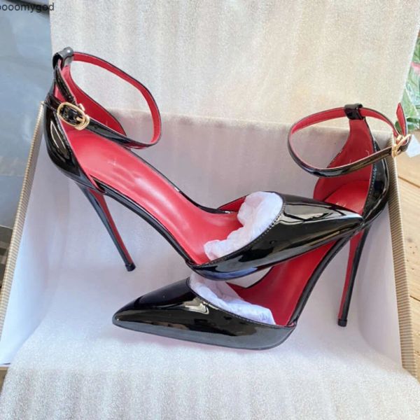 Schuhe Luxus Mode Designer Red Bottoms Sexy Speate Toe Red Soled Black Vielseitige High Heels Super flach geschnittene schlanke Absätze 12 cm Vorderei