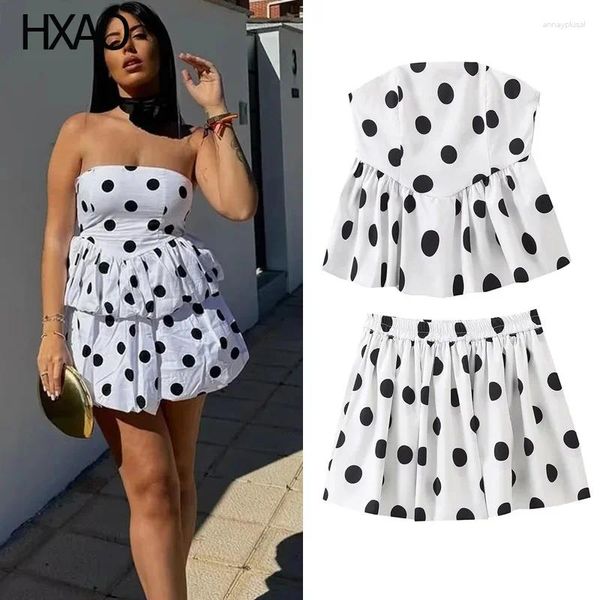 Abiti da lavoro Hxao Donne Dot Punta a pieghe senza spalline Shorts Set Elegant Women Set's Set da due pezzi Summer 2 Woman Outfit 2024