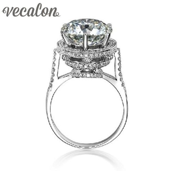 Vecalon 2016 Brand Design Female Crown Ring 5ct Simuliertes Diamond CZ 925 Sterling Silber Engagement Ehering Band Ring für Frauen 260n