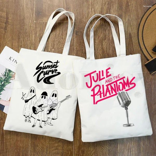 Bolsas de compras Julie e os Phantoms Graphic Kawaii Cartoon Bolsas de pano de pano Bolsa Bolsa de ombro reutilizável