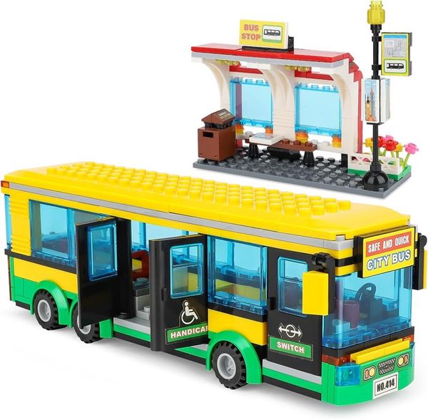 Bloco de construção de estação de ônibus Toy for Kids Block Play Toys Presente para meninos meninas de 6 a 12 anos (416pcs)