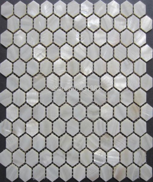 Rein weiße Sechseck Mosaikfliesen Mutter von Perlenfliesen Hexagon 25mm Mutter von Perlenfliesen Badkitchen Backsplash Wall Tile21995909038