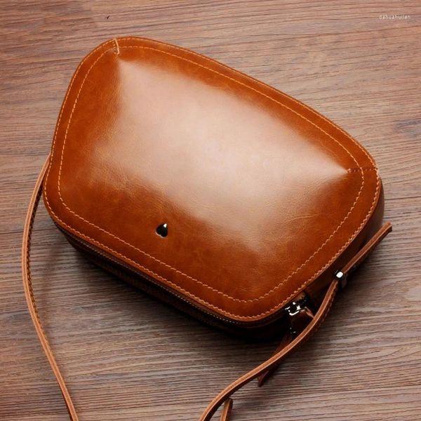 Omuz çantaları inek deri haberci çanta kova tarzı günlük yağ balmumu crossbody için bayanlar marka moda