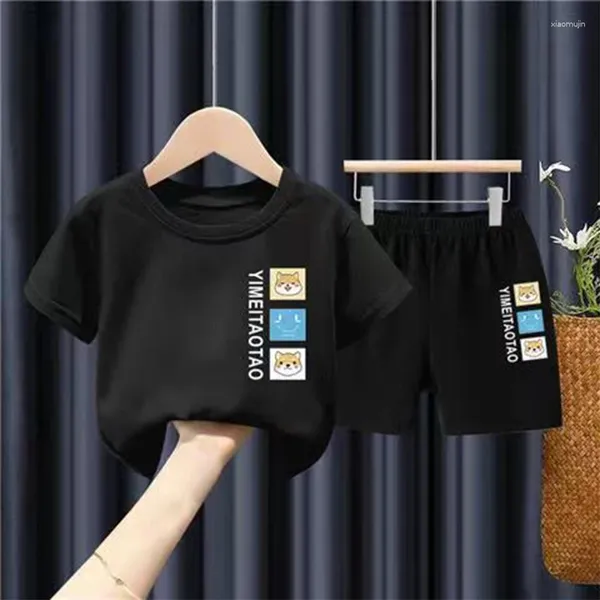 Roupas conjuntos de roupas engraçadas terno de verão casual puro algodão traje meninos meninas camiseta calça curta roupas infantis streetwear