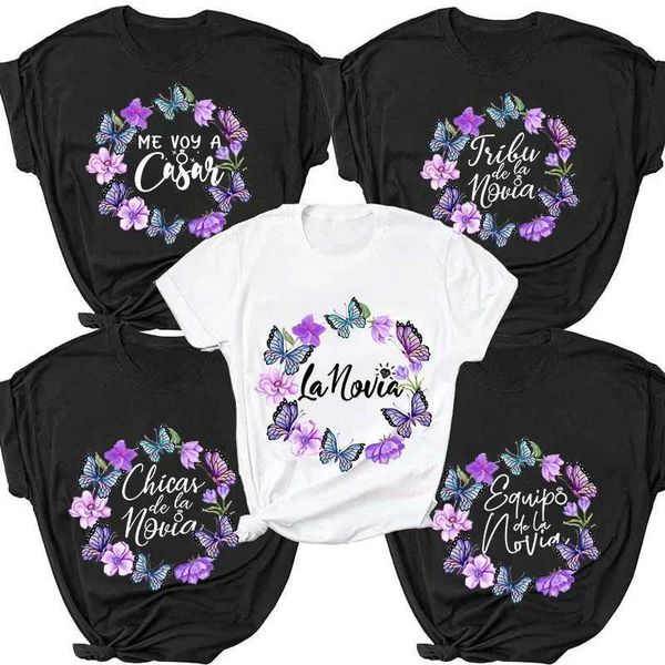 Herren T-Shirts Team Braut Squad T-Shirt Spanisches Mädchen Junggesellen Bachelorette Hen Party T-Shirt Freunde Brautdusche T-Shirt Floral Butterfly T Evjf Tops T240506