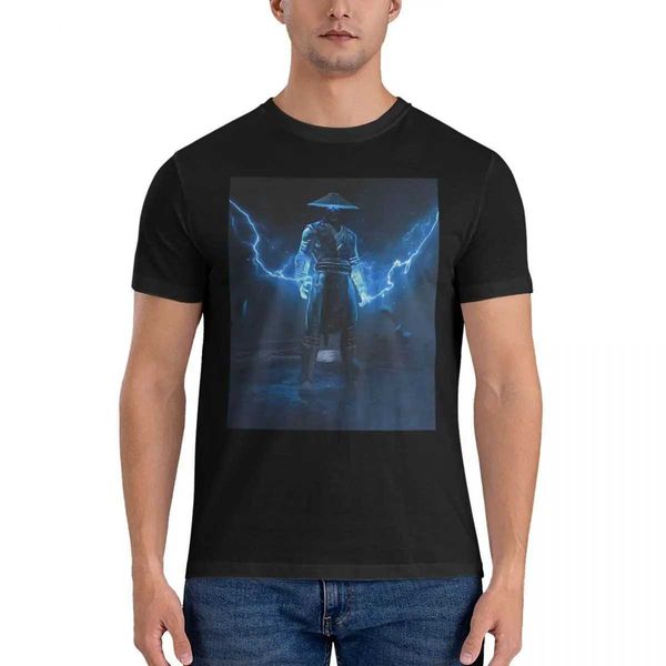 Camisetas masculinas Rayden (Thunder God) Mens Mortal Play Retro Retro Pure Cotton Crew-line