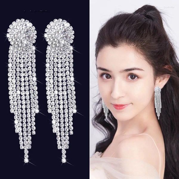 Orecchini penzolanti Treazy Rhinestone Crystal Nappa di colore argento scintillante per donne Regali per la festa di nozze