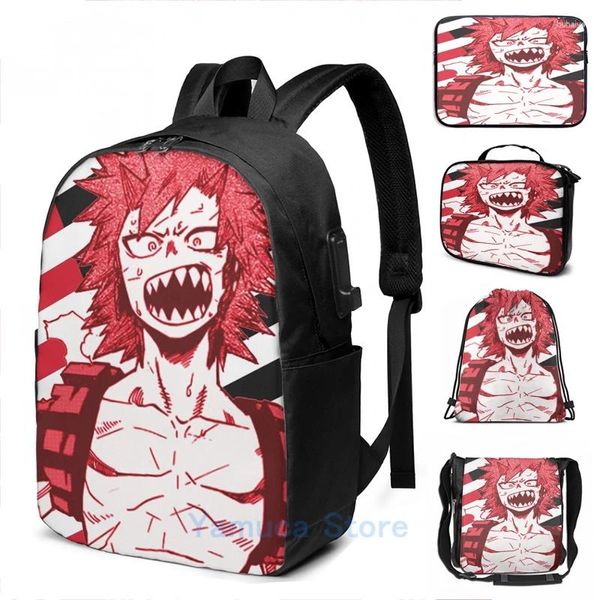 Zaino Funny Print grafico Eijiro Kirishima (Red Riot) Plus Ultra USB Charge Men Bags Women Bag Travel Laptop Laptop