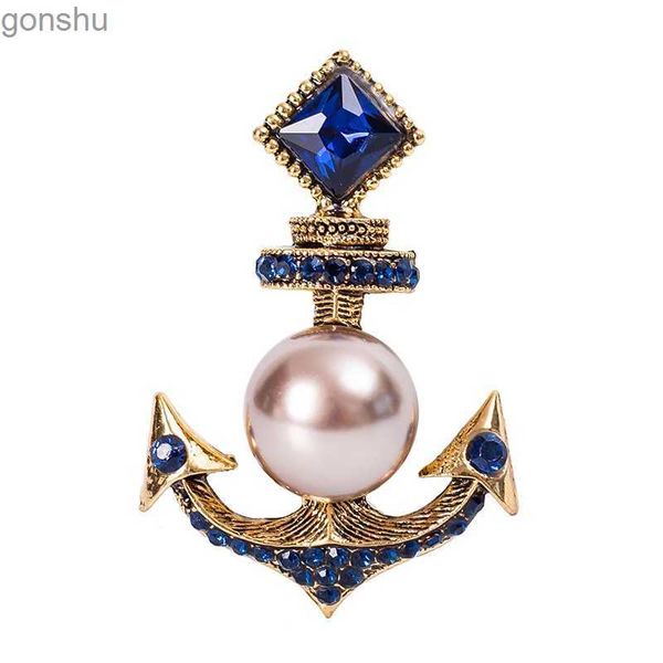 Pins Spettame di perno easina classica barca a vela vintage a forma di ancoraggio con acqua diamante cristallo di cristallo perla elegante decorazione del torace femminile WX