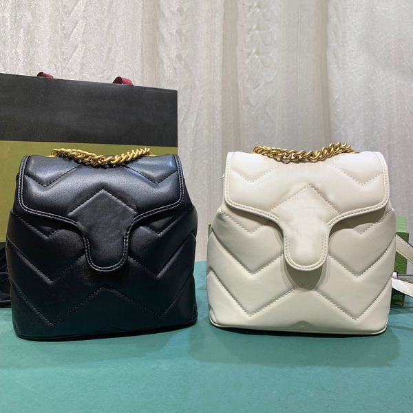 Moda de alta qualidade feminino marmont mochila saco hardware dourado preto branco ombros de couro saco de bolsa lady sweet rosa mini mochila de semana de semana casual