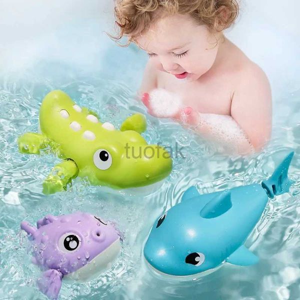 Bath Toys 1pc Criança para bebês Toy Toy Brinquedo fofo de cartoon Crocodilo relógio abanando o dispositivo de rotação de cauda praia banheira de banho de banho de banheira up Toy D240507