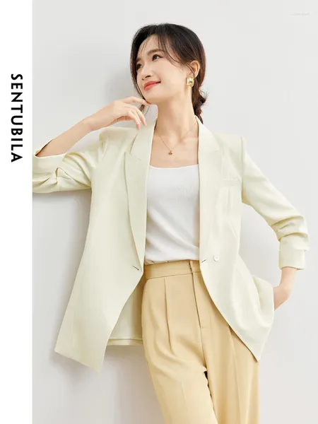 Женские костюмы Sentubila Spring Solid Business Blazer Office Ladies 2024 Свободный пиджак с заглушками с длинным рукавом.