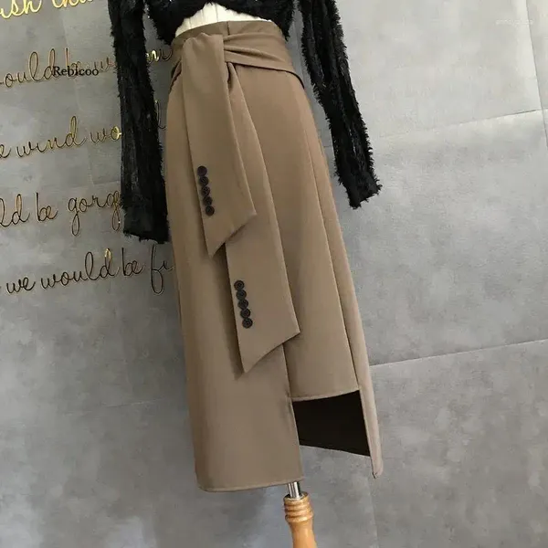 Signe Autunno Inverno Donne Bandage retrò con gonna calda lunga femmina chic chic con cerniera solida in alto in vita alta