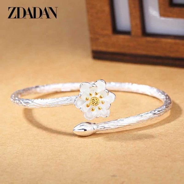 Bangle Zdadan New 925 Sterling Silver Lotus Cufflinks Adequado para presentes de joias femininos Q240506