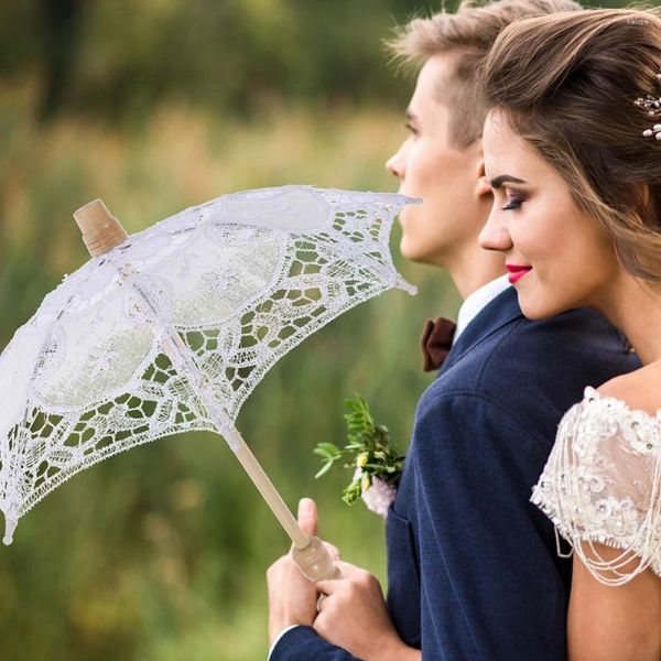 Ombrellas da 2 pezzi a sostegno ombrello sposa eleganti ragazze velo da sposa in pizzo parasole pografia manico in legno abito bianco