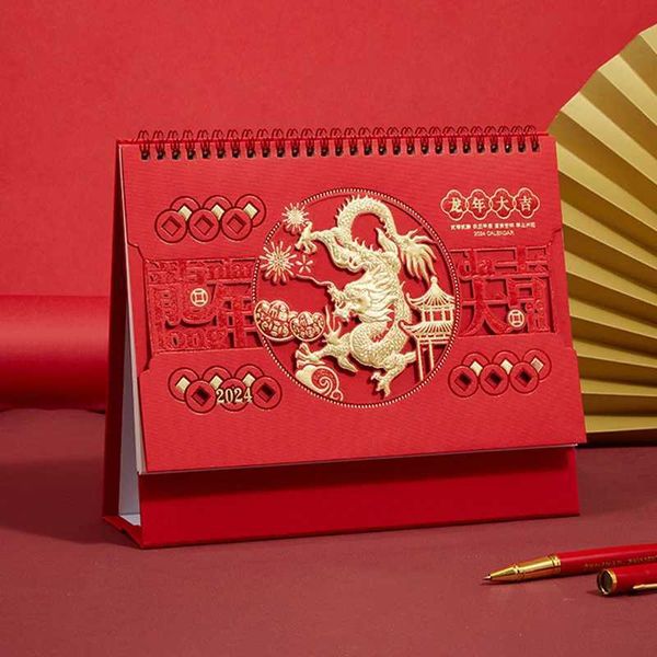 Calendário 2024 Dragão Chinês Ano Simples Desk Calendar Mini Desktop Paper Calendário Diário Planejador de Tabela Planejador Novo Presente