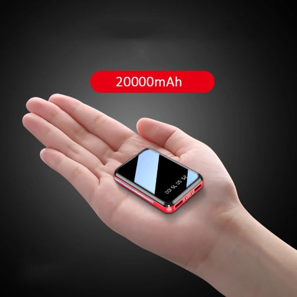 Bank 20000mah mini Power Bank Portable Charger Зеркальный экран светодиодный свет цифровой дисплей Powerbank Внешний батарея батарея батарея батарея