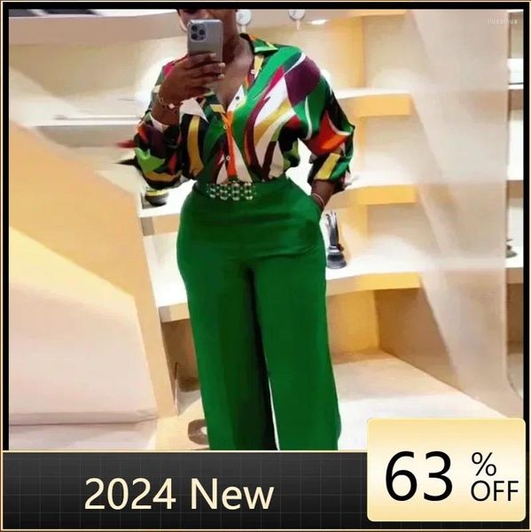 Roupas étnicas 2024 Luxo em conjuntos africanos correspondentes para mulheres elegantes ladras noturnas leopardo plus size size tampo tampo e calças