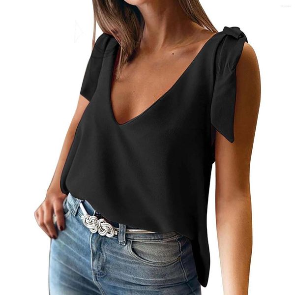 Frauen T -Shirts Übergroße Tops Tunika Bluse weibliche Schnüre -up -Festkörper -Tank Frühling Summer Cropped Shirt Ladies Chiffon