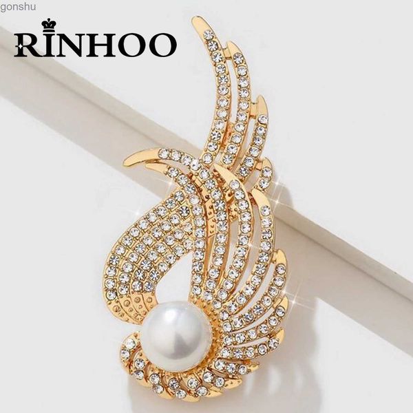 Broches de pinos RINHOO Vintage Rhinestone Angel Wings Broches for Women Personalidade Imitação de Pearl Asas de peregrina