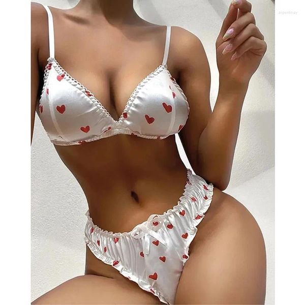 BHs setzt Frauen erotischer Dessousanzug Bowknot sexy Draht kostenlos Unterwäsche zweiteilige weibliche weiße Set Frau's BH