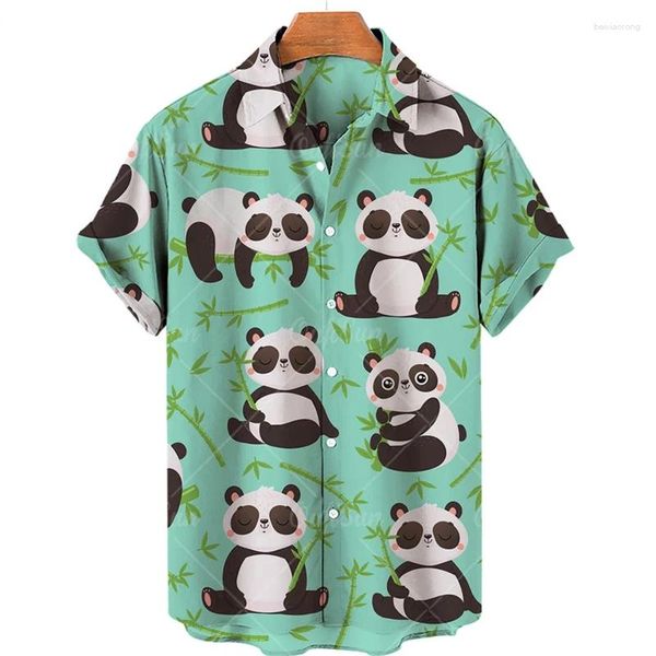 Camisas casuais masculinas kawaii panda havaiana impressão 3d masculino roupas femininas praia praia de luva de manga curta