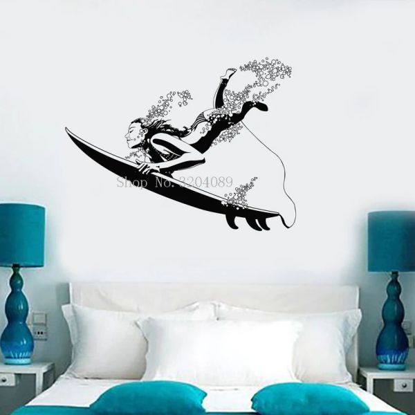 Adesivi 3D Nuovo design Vinyl Ocean Surfing Surf Surf Girl Adesivi da parete Beach Vacate Decorazione per la casa Sogro Arte Murales unica Giftyy562