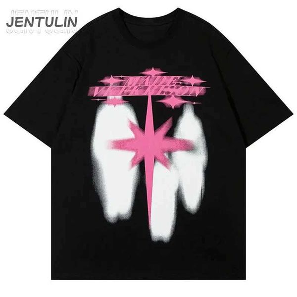 Sokak Giyim Yıldız Gölge Grafik T-Shirts Hip Hop Ekstra Büyük Harajuku T-Shirts Pamuk UNISEX ÜST T-SHIRTS Siyah ve Beyaz Y2K J240506